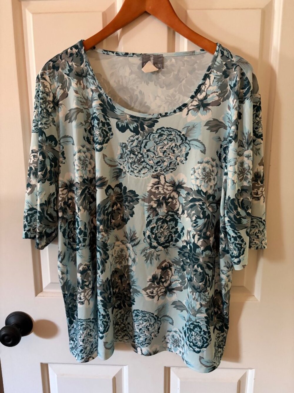 Fair Lady Size 18 Top Light Blue Monochrome Floral Print Blouse